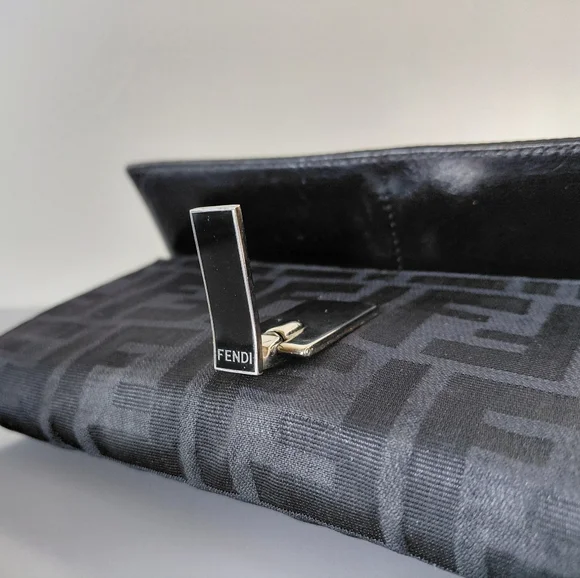 Fendi Textured Black Evening Clutch Wallet Signature